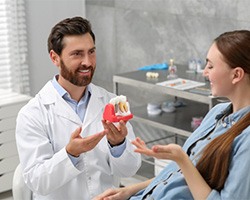 a dentist showing a patient what a dental implant is